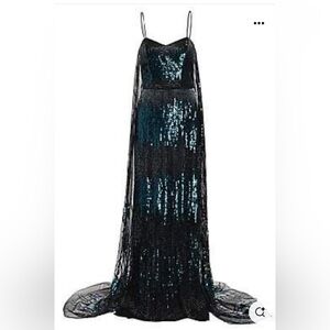 BURNETT NEW YORK Cape-Style Sequin Gown Embellished with bugle beads
